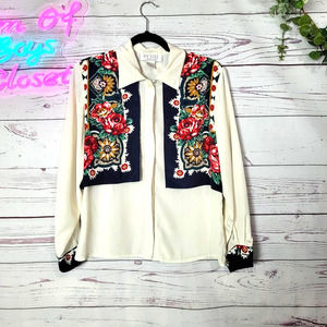 VINTAGE 80s Petite Sophisticated Floral Vest Button Down Shirt Womans Size 10P